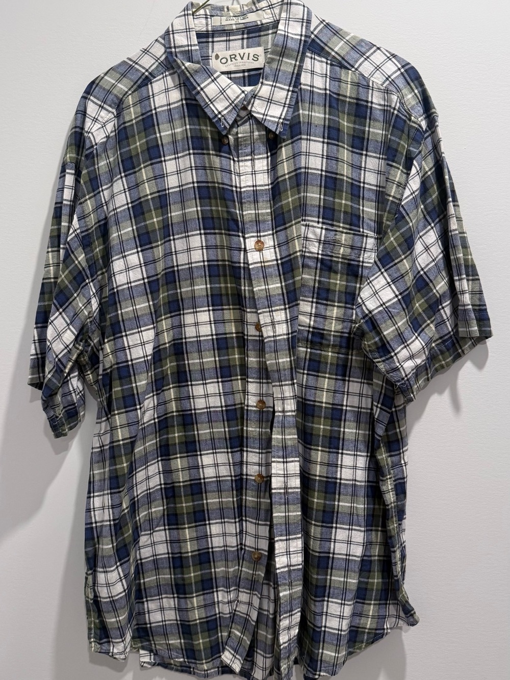 Orvis Green & Blue Plaid Short-Sleeve Button-Down Shirt